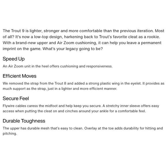 Nike Force Zoom Trout 9 Elite Men Size 10.5 Molded Baseball Cleats FZ0884-001 NW - Picture 7 of 13